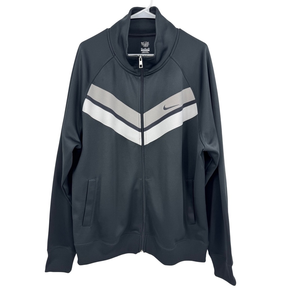 Nike Athletic Dept Men XXL Track Jacket Black Grey White Chevron Full Zip Swoosh